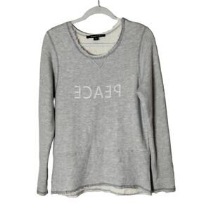 Fifteen Twenty Women's Sz S Grey Reverse Peace Sweatshirt Raw Hem Distressed
